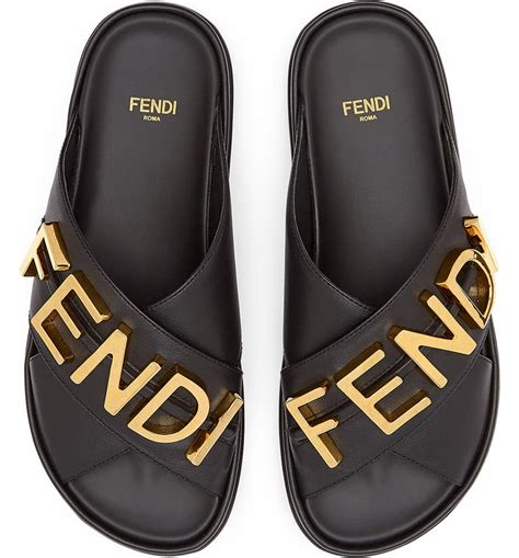 fendi leather slide sandals|Fendi open toe flat sandals.